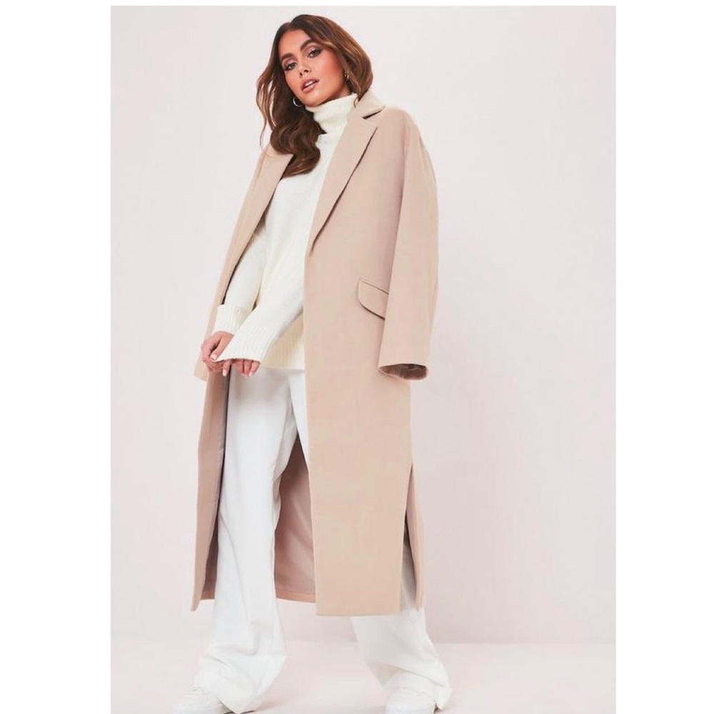 Camel Side Split Midi Coat